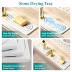 Water Absorbing Stone Tray, Quick Drying Diatomite Bathroom Tray Countertop, Stone Drying Mat for Kitchen Counter, Soap Dish Dispenser Vanity Organizer, White-B-8.3" x 4" - color: White B