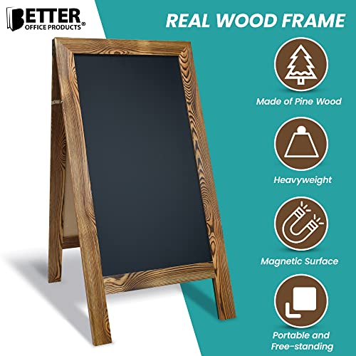 Better Office Products Magnetic A-Frame Chalkboard Sign, Extra Large 20" x 40", Standing Chalkboard Easel, Deluxe Set with Multiple Accessories, Outdoor Sidewalk Sandwich Board Sign,(Rustic Brown) - style: Rustic Brown