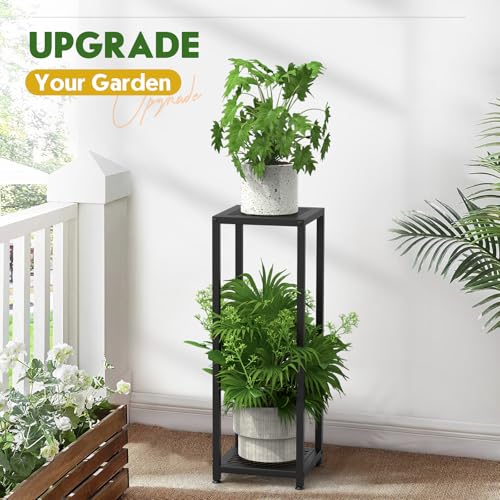 TOSKING Tall Plant Stand Indoor – 2-Tier Modern Metal Shelf, 30" Height & 200 LBS Capacity, Heavy Duty for Living Room, Balcony, Garden (Black) - size: 2-tier 30''