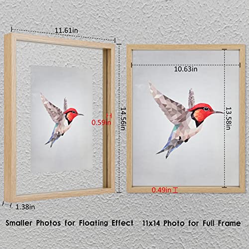 MUYE 11x14 Floating Frame Set of 2,Double Glass Rustic Frame,Display Any Size Photo up to 11x14,Wall Mount or Tabletop Standing,Natural - color: Natural, size: 11x14