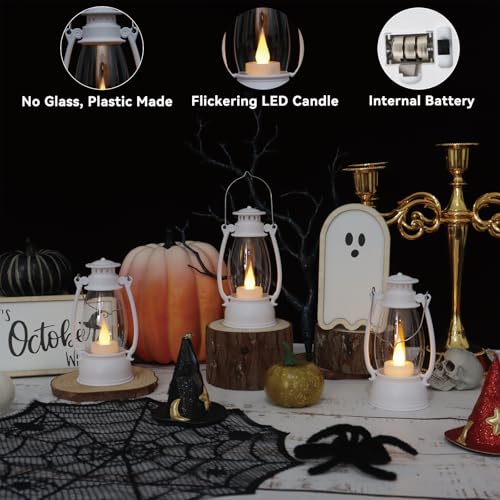 12Pcs Mini White Lanterns for Western Halloween Christmas – 6Inch Candle Lanterns with Flickering LED, Wedding Centerpiece Table Decorations, Camping Decor & Hanging Ornaments for Rustic Party - color: White-12pcs