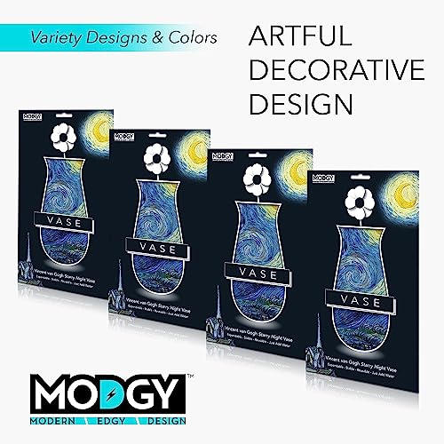 MODGY Expandable Flower Vase, Plastic Decorative Modern Foldable Printed Vases for Centerpieces for Wedding, Dining Table, Home Decor, Living Room, Bathroom, Starry Night, Vincent Van Gogh, 4 Pack - style: 4 Pack