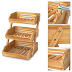 G.a HOMEFAVOR Wooden 3 Tier Fruit Basket, Brown, Pine Wood, Sturdy, Self-assembly - color: Pine Wood, size: 3-Tier