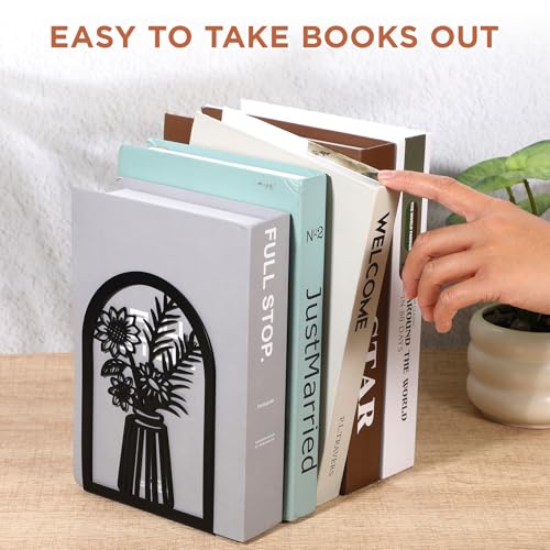 3 Pair Decorative Book Ends for Shelves, Metal Bookends, Heavy Duty Non-Slip Book Stopper for Heavy Books, Shelf Holder Supports for Home Office