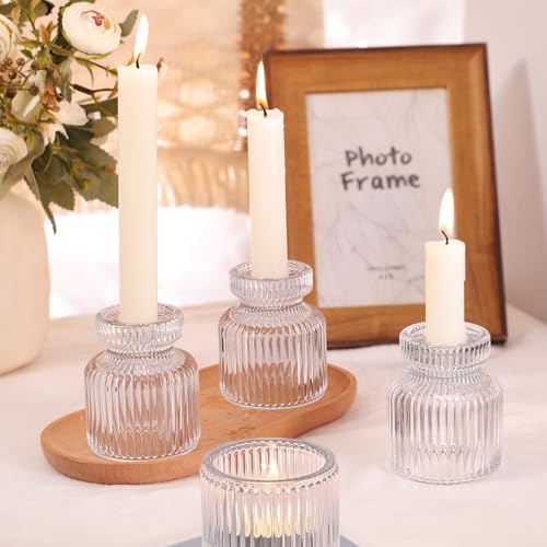 DARJEN 12 Pcs Glass Candlestick Holders- Clear Taper Candle Holders Tealight Votive Candle Holders for Table Centerpieces, Wedding, Dinner Party, Home Decor - color: Clear, size: 12Pcs