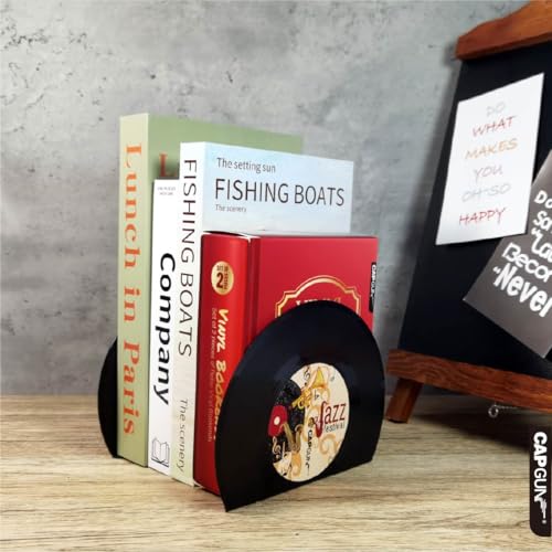 Modern Bookends for Shelves, Retro Vinyl Record Design Bookends Decorative Bookends for Vintage Lovers, Music Lovers Decorative Book Stopper for Home (1 Pair (red) - color: Red