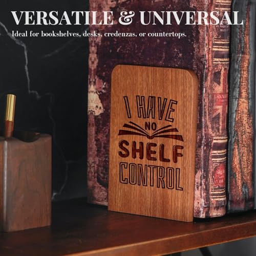 Book Lovers Gifts, Novelty Bookends Unique, Gifts for Book Lovers, Heavy Duty Wooden Book Ends for Shelves Decorative(1 Pair, 4.72x6.69 Inches) - No Control - color: Noctrl