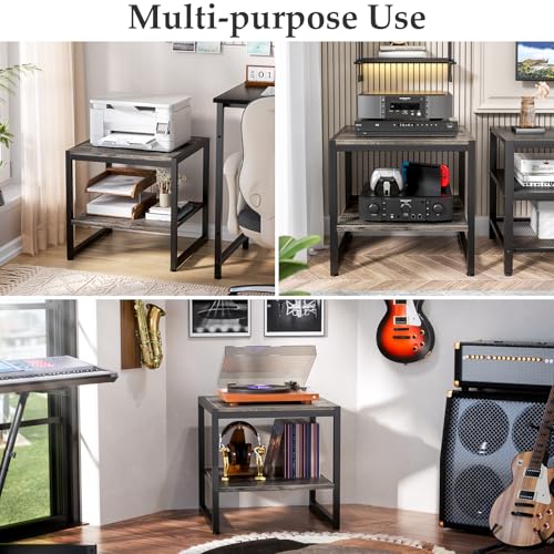 Homieasy End Table, 20 Inch Square End Table, Mini Fridge Stand with 2-Tier Storage Shelves, Industrial Wood Side Table Small Table Stand for Living Room, Bedroom, Office, Black Oak - color: Black Oak