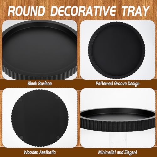 Round Decorative Tray for Coffee Table Decor Home Decor Wood Serving Round Tray Table Centerpiece for Dining Room Kitchen and Housewarming Gift (Black) - color: Black