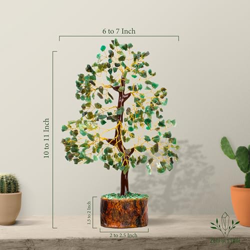 Green Jade Crystal Tree of Life for Luck & Prosperity Decor for Home and Office | Handmade Bonsai for Wealth & Balance and Good Fortune | Perfect Well-Being Gift for Loved Ones - color: Green Jade Golden Wire