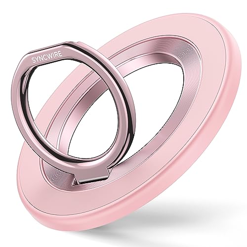 SYNCWIRE Magnetic Phone Ring Holder for MagSafe, 360° Rotation Cell Phone Grip Stand Finger Ring Kickstand Two-Sided Magnet Compatible with iPhone 17 Pro Max 16 15 14 13 12 MagSafe Accessories - color: Single Ring-1PCS-Light Pink