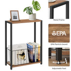 Homleke Narrow Side Table with Magazine Holder, Skinny End Table Perfect for Small Spaces, Space-Saving Design for Living Room, Bedroom, or Office, 7.1" D x 16.9" W x 23.6" H, Rustic Walnut - color: Rustic Walnut - Standard