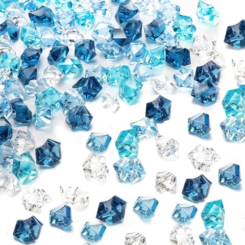 DomeStar 550PCS Small Mixed Blue Vase Fillers, Acrylic Fake Ice Rocks Blue Gems Crystals Plastic Diamonds Table Centerpiece Fish Tank Table Scatter Photography Props Display Decor (0.4 * 0.6) - color: Mixed Blue