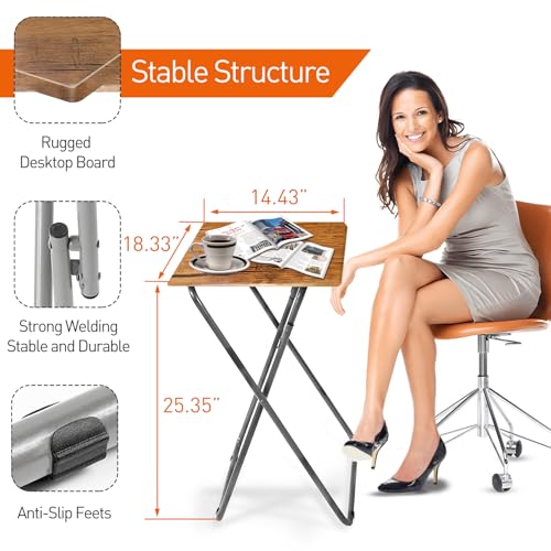 Tv Trays Folding Tv Table, Dinner Table for Eating with Sturdy Metal Frame, Small Foldable Snack Trays Table for Living Room, Couch,Sofa, Bed, No Assembly Required,15 x 18.9in(Yellow Brown,1pcs) - color: Yellow Brown, size: 1pc