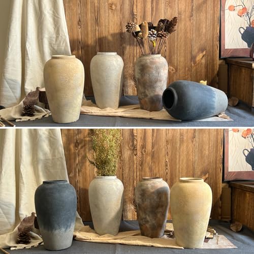 12 Inch Rustic Ceramic Vase, Black Flower Vases for Centerpieces, Farmhouse Decor for Living Room, Entryway & Kitchen, Vintage Pottery Vase for Wedding Gifts - color: Black, size: Small