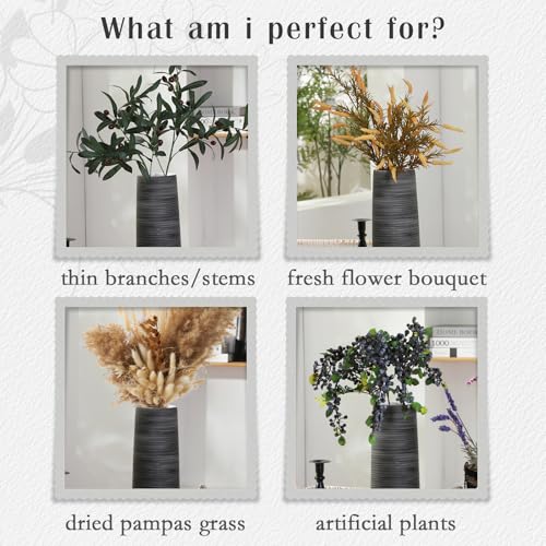 ALMA 13 inch Tall Black Vase Home Decor Trends for 2025, Large Grey Vase for Centerpieces Fits for Mid Century Modern Decor, Ceramic Floor Vases for Black Bathroom, Dining Table, Living Room - color: Cylindrical-black-13''