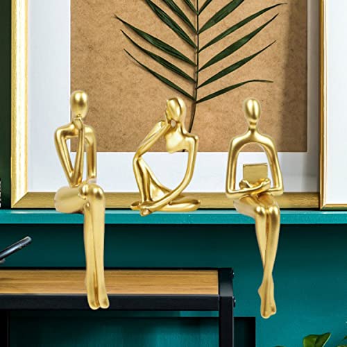 Prettidecor Gold Home Decor Thinker Statue Accents, Set of 3 Thinker Sculptures Office Decor Modern Abstract Resin Decoration on Shelf Table Desk for Living Room Office Bedroom (Small Gold) - color: Gold, size: Small