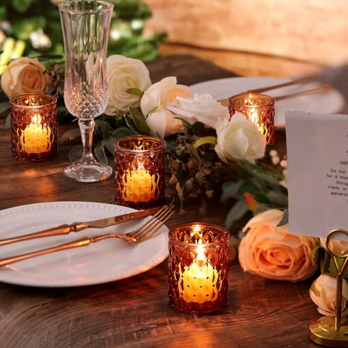 36 Pack Amber Votive Candle Holders, Glass Tea Lights Candle Holder for Boho Wedding Decor,Amber Candle Holders for Home Decor Gift Fall Wedding Christmas, Thanksgiving Party Table - color: Amber