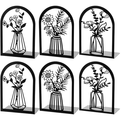 3 Pair Decorative Book Ends for Shelves, Metal Bookends, Heavy Duty Non-Slip Book Stopper for Heavy Books, Shelf Holder Supports for Home Office