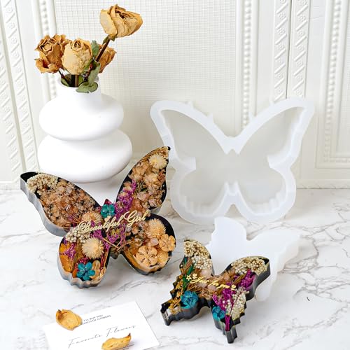 Butterfly Resin Molds Set 8'' Large Ornaments Silicone Epoxy Resin Deep Casting Mold DIY 2 Sizes Butterflies Art Craft Mould for Flower Preservation Bookends Insect Specimen Christmas Home Decorations - color: 2pcs Butterfly Molds