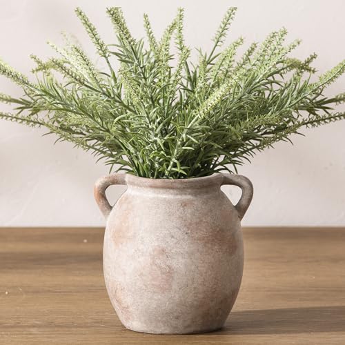 Dobbyby Ceramic Flower Small Vase 6 inch Farmhouse Rustic Vase Decorative Pottery Terracotta Vases for Home Decor Table Mantle Fireplace Living Room Bathroom Wedding Centerpiece - color: S-terracotta