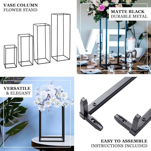 Efavormart 2 Pack Rectangular Matte Black Metal Wedding Flower Stand, Geometric Column Frame Centerpiece 12" - color: Matte Black, size: 2 Pack 12''