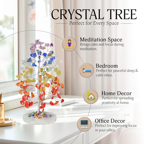 YATSKIA 7 Chakra Tree of Life Crystal Tree | Birthday Gifts for Women | Healing Crystals Gemstone Tree | Crystal Gifts for Mom | Home Office Decor | Handcrafted Unique Gifts - color: #1 Seven Chakra Agate Slice Base