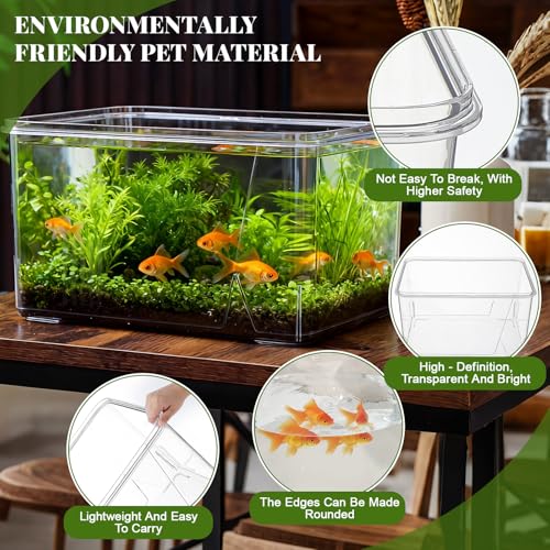 Geelin 7 Gallon Plastic Fish Tank Large Bowl Shatterproof with Crystal Clear Clarity for Terrarium, Flower Vase Centerpiece Gift for Fish Lovers (Square) - size: 7 Gallon, style: Square