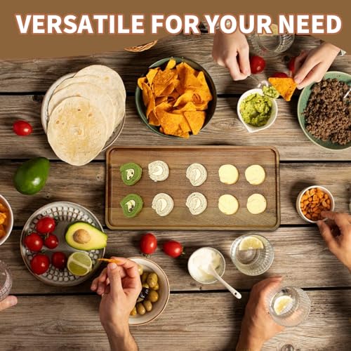2 pcs 15.7" x 7" Large Solid Acacia Wood Serving Trays Rectangular Wooden Serving Platters Natural Wooden Boards for Bar Coffee Party - size: 15.7" x 7" x 1.2"