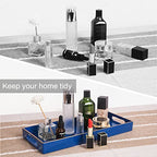 MAONAME Blue Bathroom Tray, Plastic Vanity Trays with Handles, Small Long Narrow Trays, Perfume Organizer Tray for Dresser, Bathroom Accessories, 13.8" x 6" x 1.58" - color: Blue