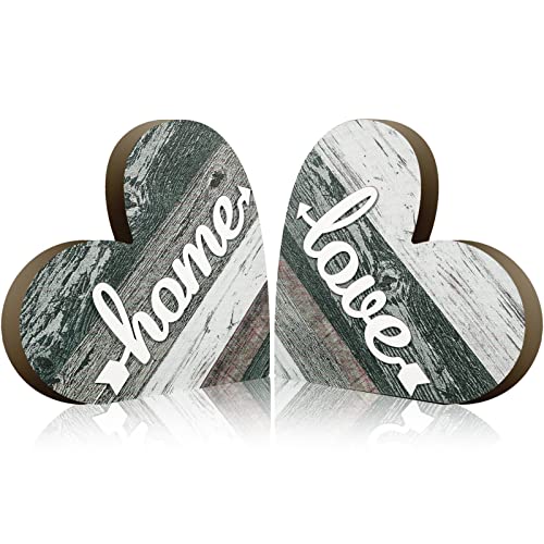 Jetec 2 Pcs Rustic Wooden Heart Table Decor, Daisy Farmhouse Home Decor, Bless This Home & Be Kind Sign for Living Room, Dining Room, Shelf & Mantel, Ideal Housewarming & Birthday Gift(Vintage Style) - style: Vintage Style