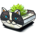 Cactus Black Cat Planter, Cute Small Stained Glass Flower Pot,Terrarium Planter for Tabletop Houseplants，Gifts for Cat Lovers 4.33x3.54x2.95 in (Flower Pot Does not Include Plants) - color: Little Black Cat