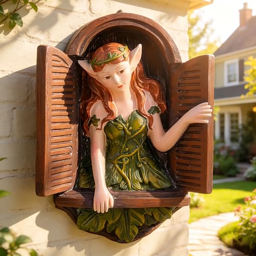 Teaeeno Whimsical Fairy Garden Gnome Statue, Tree Faces Decor Outdoor -7.8 Inch, Funny Garden Tree Decoration,Ideal Patio Yard Lawn Porch Decor - color: Orange