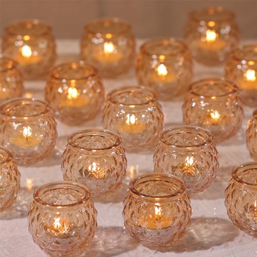 DARJEN 48Pcs Gold Votive Candle Holders - Round Glss Candle Holders Bulk for Table Centerpiece, Tea Lights for Wedding Shower, Party & Home - color: Gold, size: 48PCS