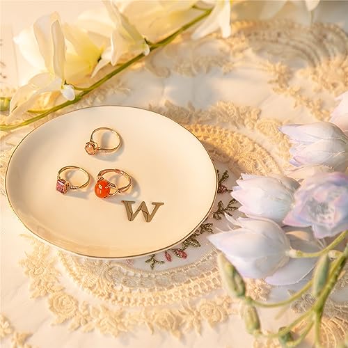 Ceramic Ring Holder for Jewelry, Jewelry Tray, Ring Dish, Aesthetic Room Decor, Engagement Gifts Bride Gifts Wedding Gifts for Women, White, 4.75"(W) - color: W