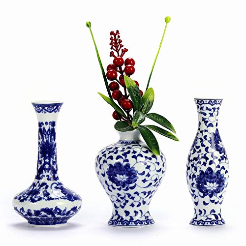 Blue and White Vase Set of 3, Cute Ceramic Bud vase in Bulk for Farmhouse Table Centerpiece Mini Vintage Vase for Rustic Wedding Decorations, Home Table Flower Decor - color: Blue & White Porcelain Set