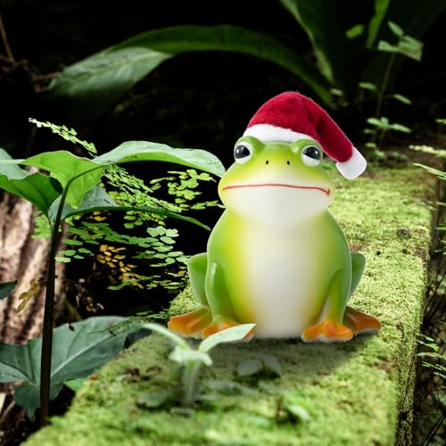 Christmas Frog Resin Statue - Christmas Frog Statue with Santa Hat for Xmas Tree Party Desk Decor Resin Figurine for Home Patio Office Decoration Cute Plant Statues for Tabletop Garden Decor - style: Christmas Frog
