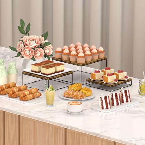 ELITEROO Buffet Risers, 3 Pack Wooden Risers Display Stands, Square Food Risers for Buffet Table, Tiered Dessert Display Stands, Food Stands for Display Party, Rustic Brown, 9"x10"x11" - size: 9"x10"x11"