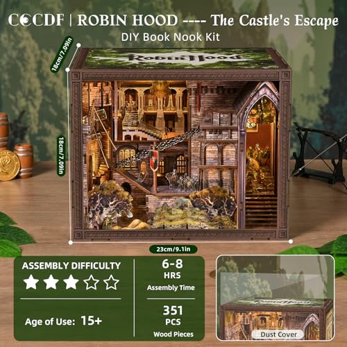 CCCDF Book Nook Kit, DIY Miniature House Dollhouse Kit for Adults and Teens, Booknook Bookshelf Decor with LED Light, Gifts for Family and Friends (Robin Hood - The Castle's Escape) - style: Robin Hood - The Castle's Escape