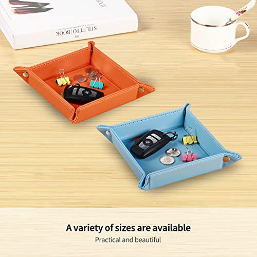 YAPISHI Key Dish Bowl for Men, Entryway Catchall Holder Bedside Table Valet Tray for Pocket Stuff, PU Leather Nightstand Organizer for Dice/Coins/Wallet/Watch/Rings/Sunglasses, Dresser/Coffee Table - color: Light Blue