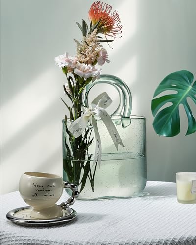 Thickened Glass Purse Vase for Flowers Gift Set-(Handmade 5mm Crystal-Unique Cute Clear Bag Vase with Reinforced Gift Box, Premium Table Centerpiece for Wedding/Mothers Day (Turquoise) - color: Turquoise