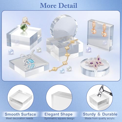 SAMYUCHO Acrylic Blocks 3 X 3 X 1 Inch 4 Pcs Acrylic Base Stand for Display Clear Block Square Riser Display Stands Pedestal Polished Cube for Jewelry trophy Props Collection Ring