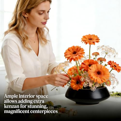 Ceramic Flower Pot Flower Arrangement Set Japanese Ikebana Floral Art Supplies Handmade Flower Bowl Decorative Flower Vase for Centerpieces (Large Black) - color: Large Black