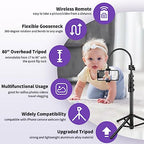 Nineigh 80" Phone Tripod, Selfie Stick Cellphone Tripod, Aluminum Tripods Stand for Video Photo Vlog, Travel Tripods with Gooseneck Remote Phone Holder, Compatible with iPhone Android Smartphone - size: 80 Inch