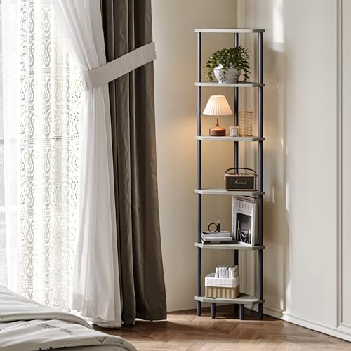 6 Tier Corner Shelf, 66.5'' Tall Standing Shelf, Narrow Display Shelf Stand, Modern Corner Bookshelf, Plant Stand, Corner Bookcase for Living Room, Bedroom, Bathroom, Oak LCS502Q - color: Oak