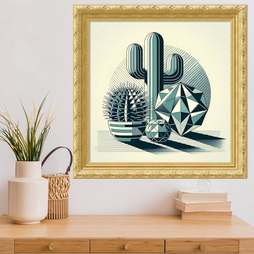 Amanti Art Framed Wall Art Print 24x24 Succulents in Angled Vases by David Galan, Abstract Wall Art, Modern Contemporary Decor, Medium Poster Painting Artwork for Living Room, Bedroom, Bathroom, - color: Versailles Gold, size: 24"L x 24"W