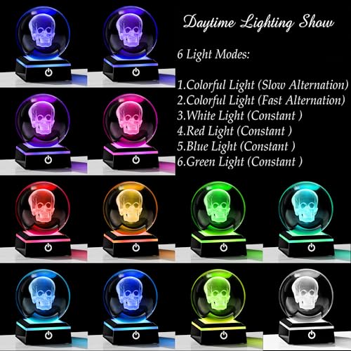 Qianwei 3D Crystal Skull Decor- 80MM Halloween Skull Light Witch Figurines Occult Medieval Goth Satanic Home Desk Glass Skull Decor Witchy Gifts Horror Statue - style: Skull