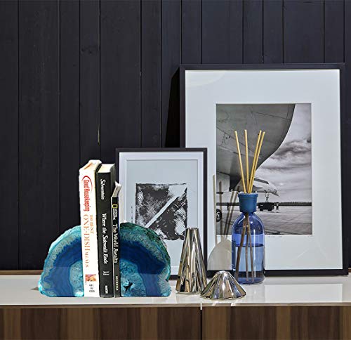 JIC Gem Teal Agate Bookends Heavy Duty Book Ends for Shelves Geode Book Ends with Rubber Bumpers for Office Décor and Home Decoration(1 Pair, 2-3 LBS) - color: Green Dyed, size: 2-3LBS.