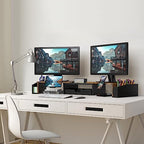 Simple Houseware Desk Dual Monitor Stand Riser with Drawer, Rustic Brown - color: Rustic Brown