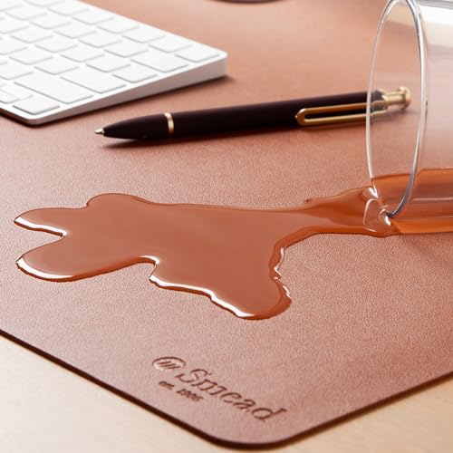 Smead Desk Pad, Vegan Leather Desk Mat with Non-Slip Faux Suede Backing, Perfect Desk Organizer for Office Decor, 36” x 17” Large, Saddle (64827) - color: Brown, size: 17" x 36"